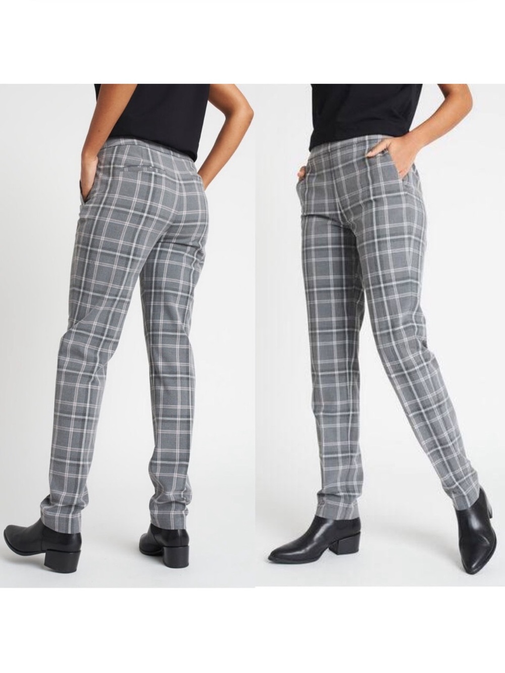 Kit and Ace Plaid Go To Trouser Pant Grey Plaid Size 8 Office Preppy Academia